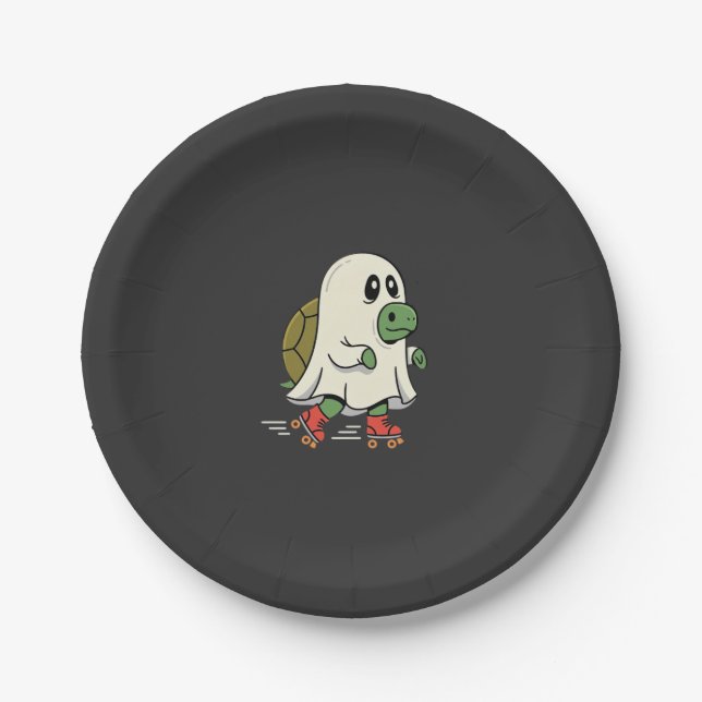 Prato De Papel Patins de Rodas Ghost Turtle Design de Halloween_1 (Frente)