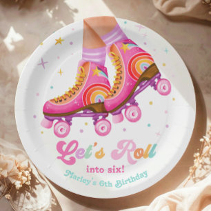 Prato De Papel Patins Vamos Rolar Menina de Patins Aniversário