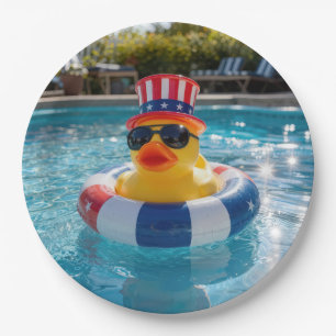 Prato De Papel Pato de Borracha Patriótico na Piscina