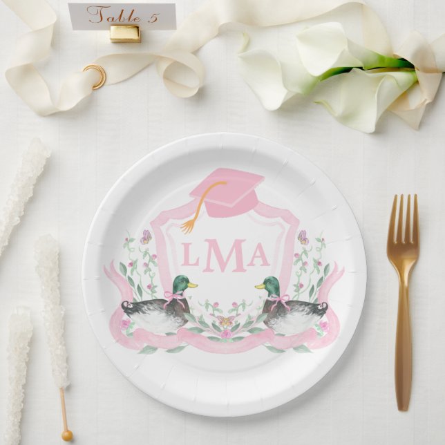 Prato De Papel Pato Mallard Monograma - Graduação (Casamento)