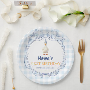 Prato De Papel Patozinho Menino de 1º Aniversário com Laço Azul V