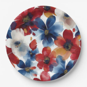 Prato De Papel Pátrio Vermelho Azul Branco Floral (5)