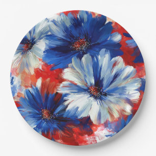Prato De Papel Pátrio Vermelho Azul Branco Floral (6)