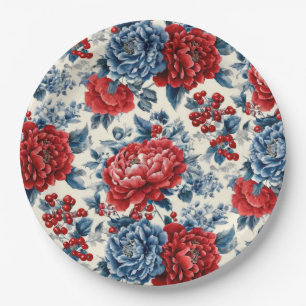 Prato De Papel Pátrio Vermelho Azul Branco Floral (7)