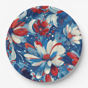Prato De Papel Pátrio Vermelho Azul Branco Floral (8)