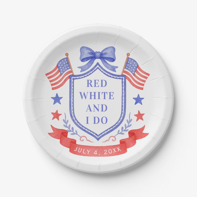 Prato De Papel Patriotic Red White & I Do Bridal Shower  (Frente)