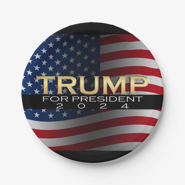 Prato De Papel Patriótico Dourado Trump 2024 (Frente)