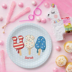 Prato De Papel Patriótico USA Love Popsicle 