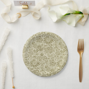 Prato De Papel Patterno Floral Verde Sage - Damasco Antiquado