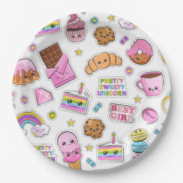 Prato De Papel Patterno Funny Unicorn Magic Rainbow Cute