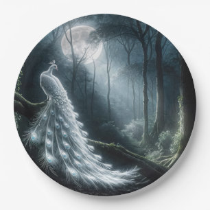 Prato De Papel Pavão Branco na Floresta ao Luar