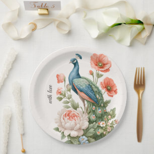 Prato De Papel Pavão de Casamento Botânico Vintage   Mesa Elegant