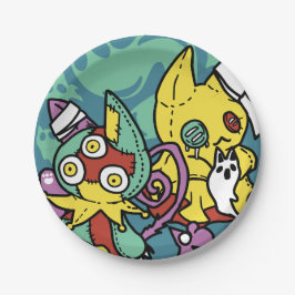 Prato De Papel Paw-sitively Frightful | Monstrous Cats Halloween 