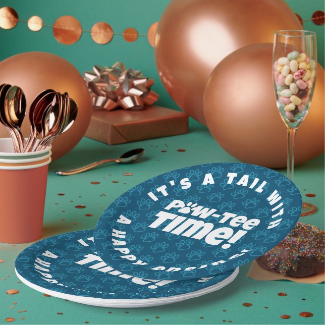 Prato De Papel Pawprint Azul Bonito Pet Adotion Paw-tee! Hora (Múltiplo)