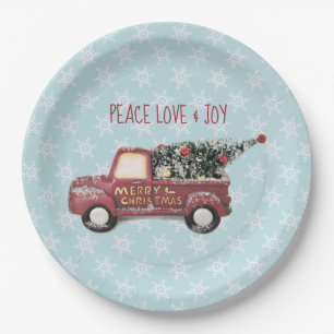 Prato De Papel Paz Amor e Joy Toy Truck Feliz Natal