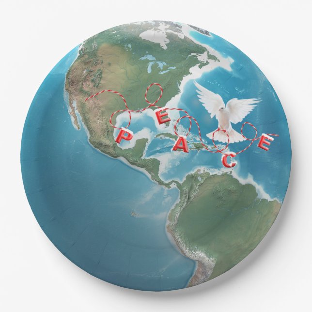 Prato De Papel Paz de Natal com Dove Branca (Frente)