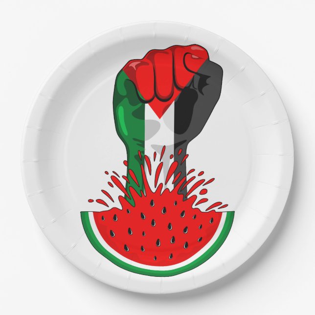 Prato De Papel Pé de resistência da Palestina em Watermelon (Frente)