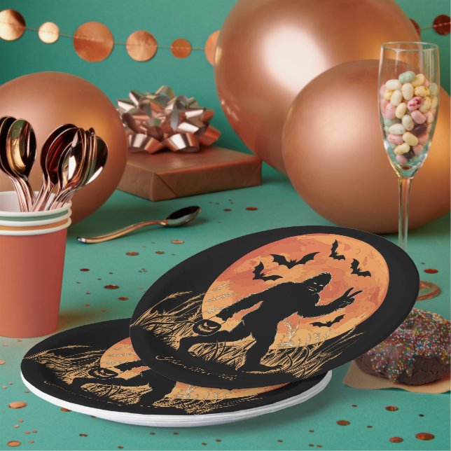 Prato De Papel Pé Grande do Halloween Laranja e Preto Personalizá (Múltiplo)