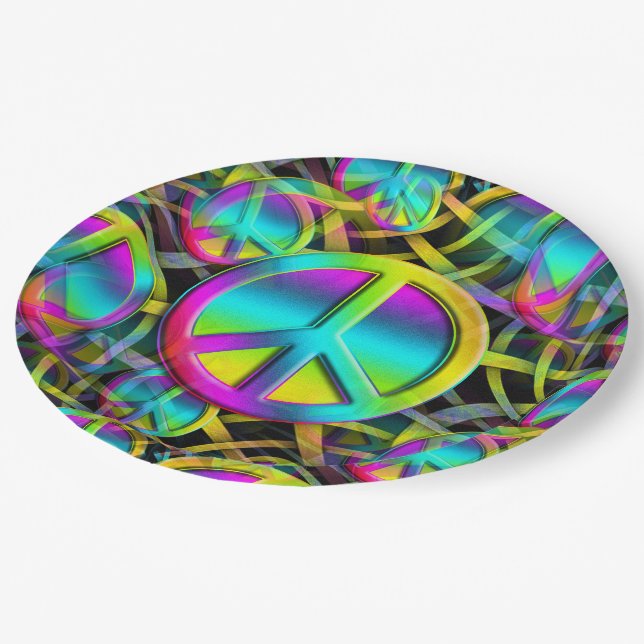 Prato De Papel PEACE Colorida padrão perfeito + suas ideias (Inclinado)