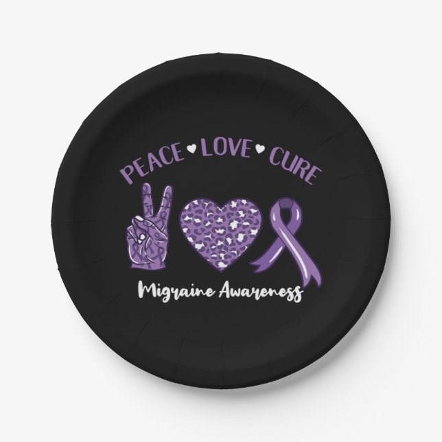 Prato De Papel Peace Love Cure Migraine Awarness (Frente)