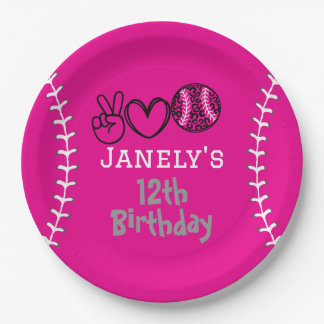Prato De Papel Peace Love Softball Birthday