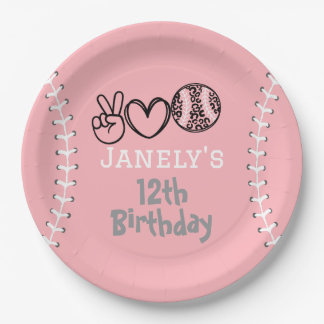 Prato De Papel Peace Love Softball Birthday
