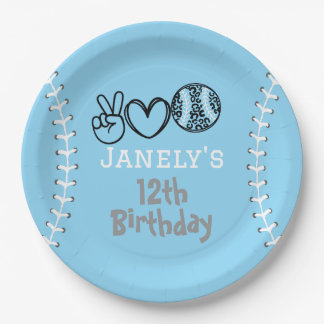 Prato De Papel Peace Love Softball Birthday