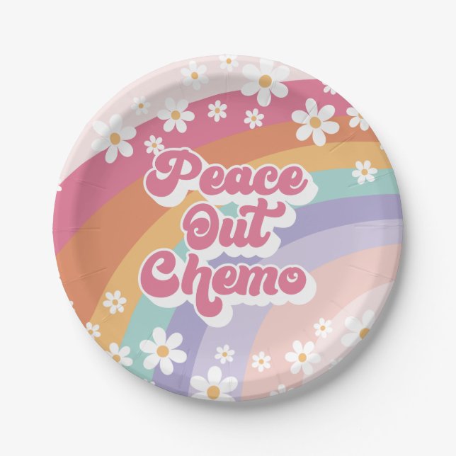 Prato De Papel Peace Out Chemo Retro Rainbow Daisy (Frente)