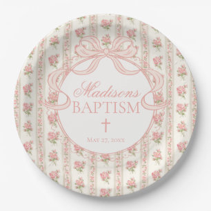 Prato De Papel Peach e Bege Vintage Fancy Floral Batismo