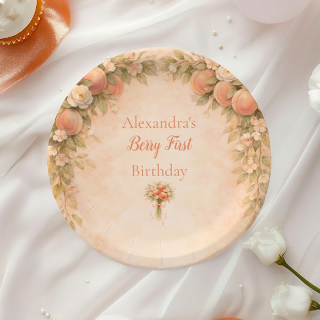 Prato De Papel Peach Floral 1st Birthday (Criador carregado)