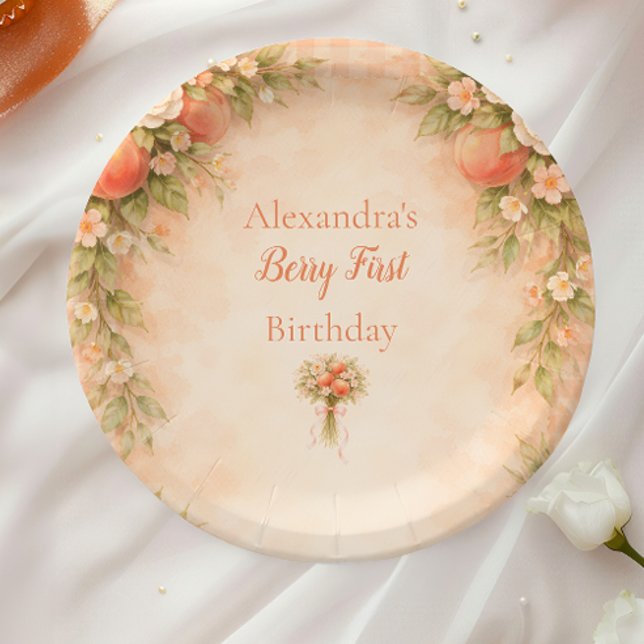 Prato De Papel Peach Floral Garden First Birthday 1st Birthday (Criador carregado)