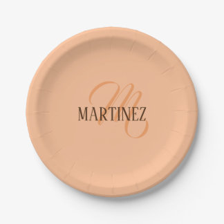 Prato De Papel Peach Fuzz Elegante Personalizado Nome