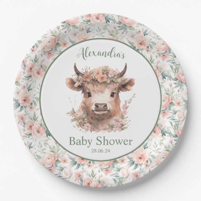 Prato De Papel Peach Highland Cow Paper Placa (Frente)
