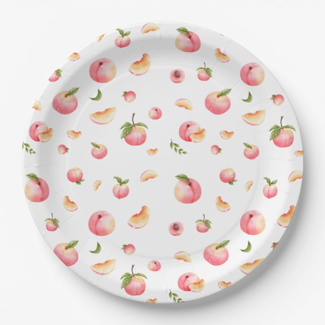 Prato De Papel Peach Pattern Birthday (Frente)