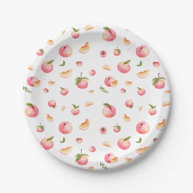 Prato De Papel Peach Pattern Birthday (Frente)