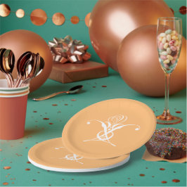 Prato De Papel Peach Retro White Flourish Rosa