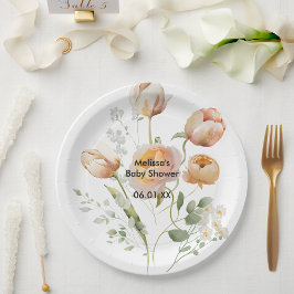 Prato De Papel Peach Tulip Flower Personalizar Placas de Papel de