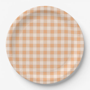 Prato De Papel Peach White Checkered Gingham Patterno