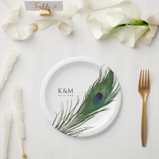 Prato De Papel Peacock Feather Poise | Evento de Casamento (Casamento)