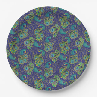 Prato De Papel Peacock Paisley Pattern Blue