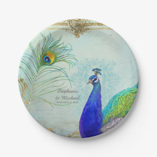 Prato De Papel Peacock w Feather Casamento vintage