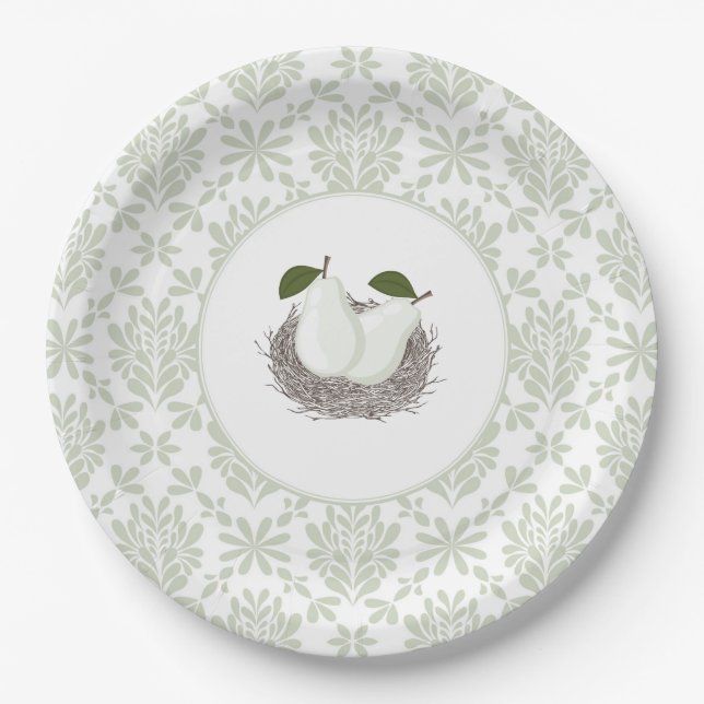 Prato De Papel Pear gêmeo em papel no ninho (Frente)