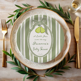 Prato De Papel Pear sage green retro stripes baby shower custom