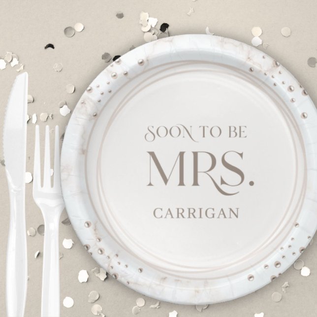 Prato De Papel Pearl Bridal Shower Soon to be Mrs. Modern Minimal (Criador carregado)