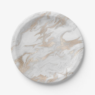 Prato De Papel Pearl Ivory Titanium White Dourado Partido Marble 