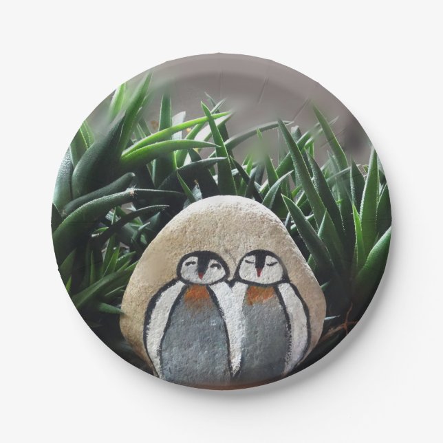 Prato De Papel Pebguins Stone Plant Photo Paper Plates 7 in (Frente)
