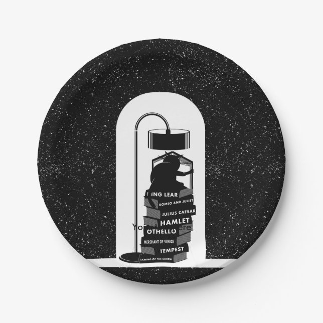 Prato De Papel Peças Shakespeare de Leitura de Gato Negro (Frente)