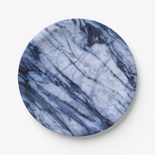 Prato De Papel Pedra de Mármore Azul e Branco Moderno Chic Swirl