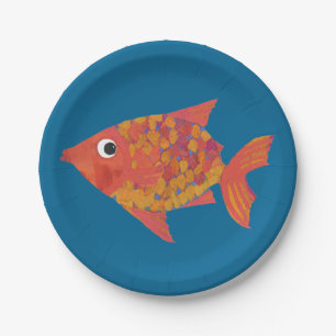 Prato De Papel Peixe cor-de-laranja-acastanhado com placa de pape