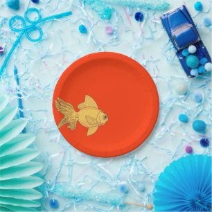 Prato De Papel Peixe Dourado Laranja Elétrico